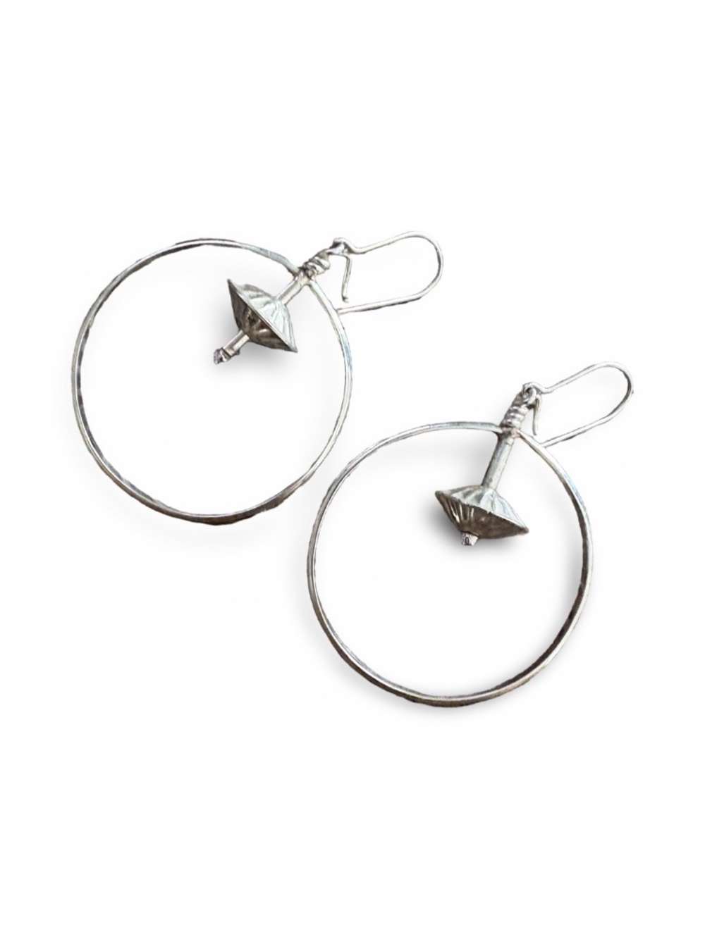 Sterling Silver Southwestern Hoop Dangle Earrings Fluted Bead Artisan